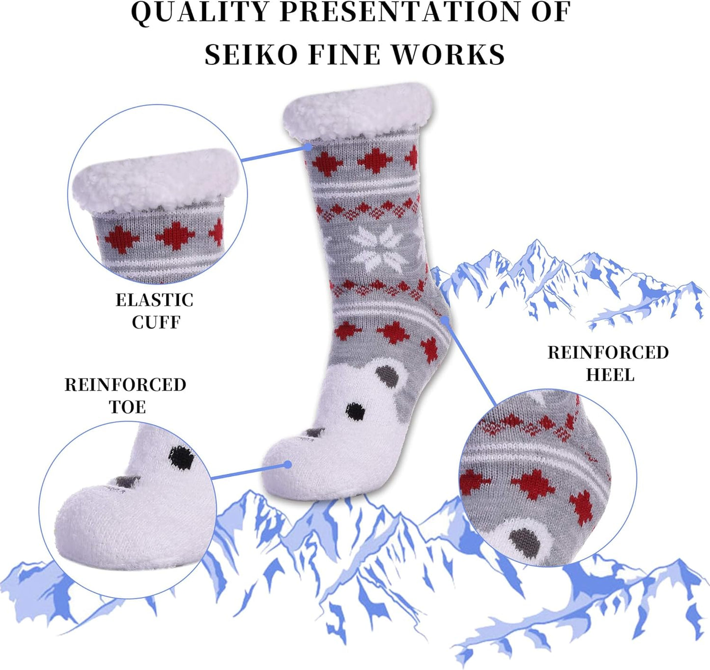 Fuzzy Slipper Socks for Women with Grips Cozy Soft Winter Non Slip Warm Socks