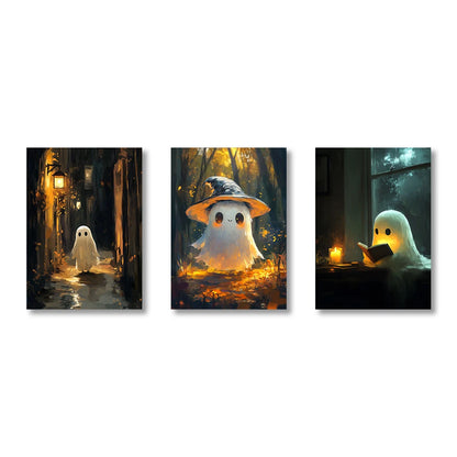 3Pcs/Sets Ghost Skeleton Posters and Prints Canvas Painting Gothic Flowers Wall Art for Home Living Room Decor Halloween Gifts