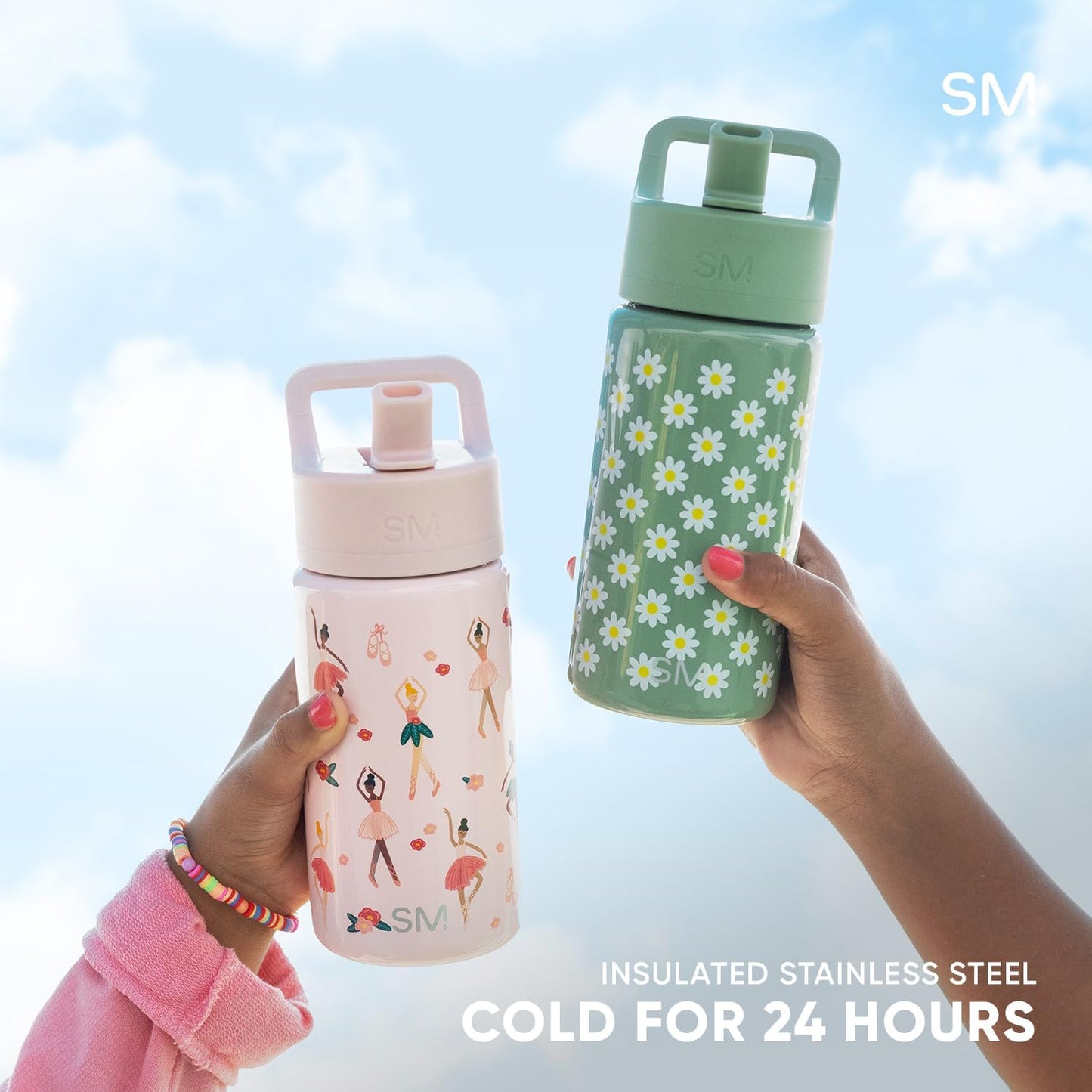 Kids Water Bottle with Straw | Insulated Stainless Steel Reusable Tumbler for Girls, Boys | Summit Collection | 415Ml | Pink Ballerina