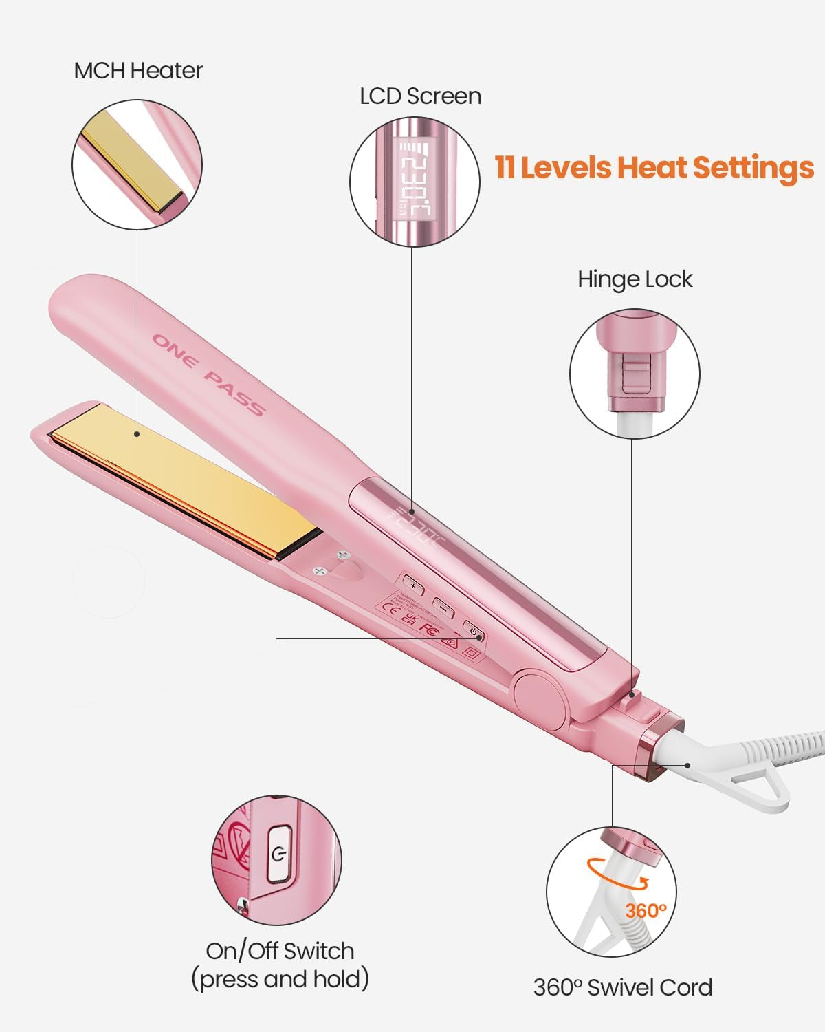Hair Straighteners, Ionic Titanium Plate for Smooth Shiny Results, 20S Fast Heat up Flat Iron, Clear LCD Display, 2 in 1 Straightener and Curler Styling Tool for Straighten Hair | Fast Heating Titanium Flat Iron with Negative Ions, 3D Floating Plates for Smooth Styling, 11 Adjustable Temps (Pink)