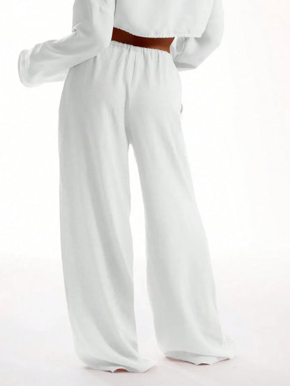 Women'S Solid Basic Pocket Pants, Casual Comfy Wide Leg Woven Trousers for Beach Vacation Holiday, Ladies Bottoms for All Seasons, Baggy Legged Pants, Fit, Womenswear