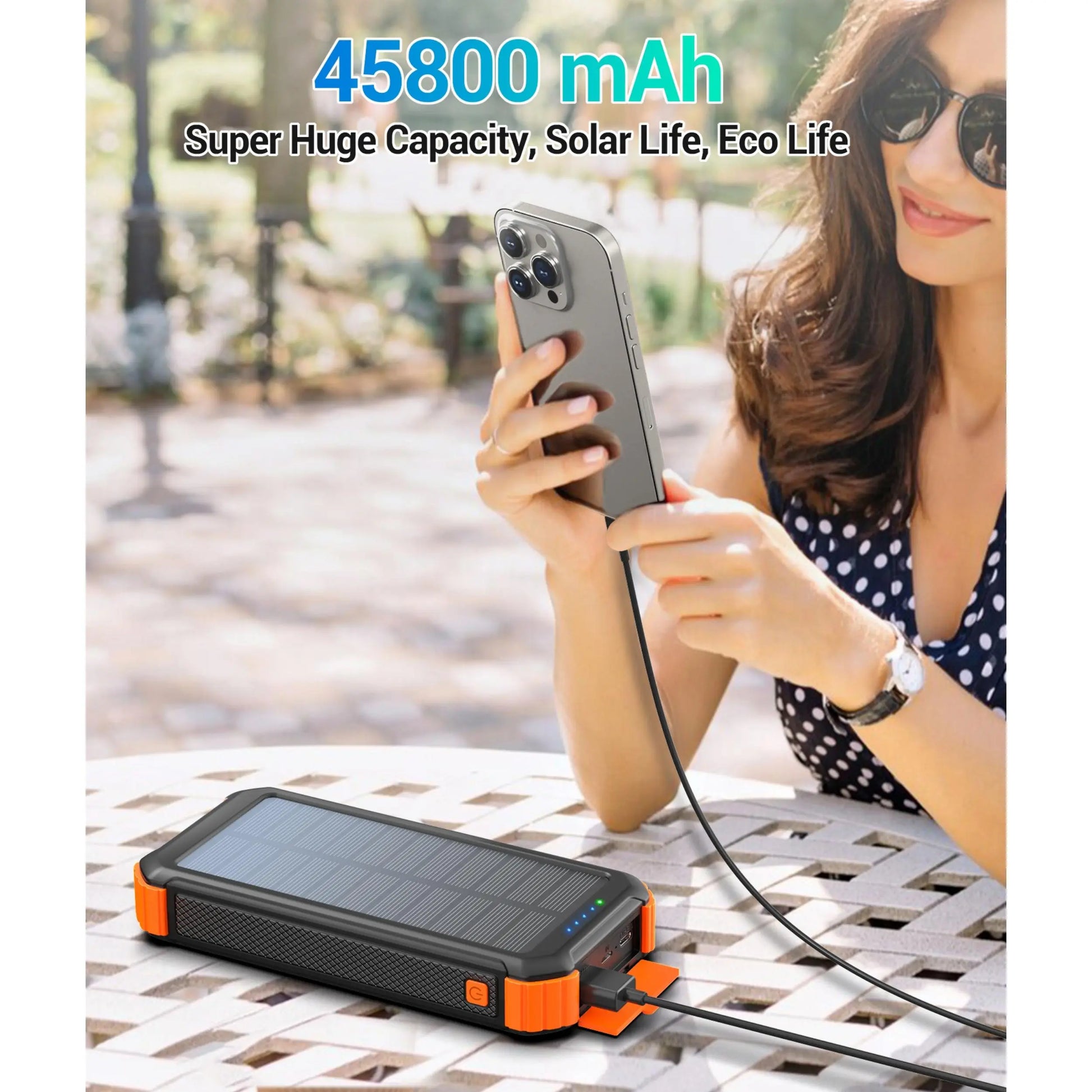 45800Mah Solar Power Bank, Built in 3 Cables Portable Phone Charger with USB C, 5V3.1A QC 3.0 Fast Charging, Compatible with Iphone, Samsung, Google, Apple, and More Smartphone Tiktokshopbacktoschool