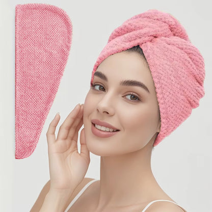 Solid Color Hair Towel Textured Dry Hair Cap 9.8' X 25.5' Absorbent Hair Towel Wrap for Button-Down Women