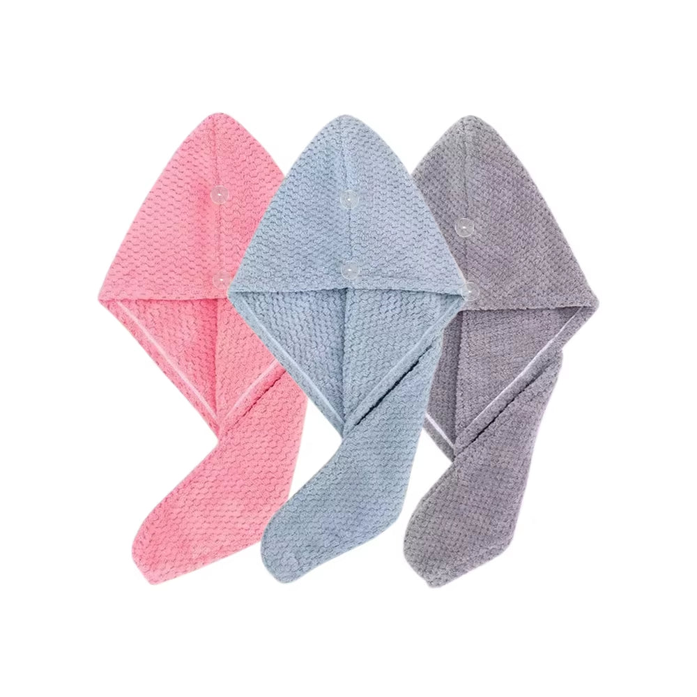 Solid Color Hair Towel Textured Dry Hair Cap 9.8' X 25.5' Absorbent Hair Towel Wrap for Button-Down Women