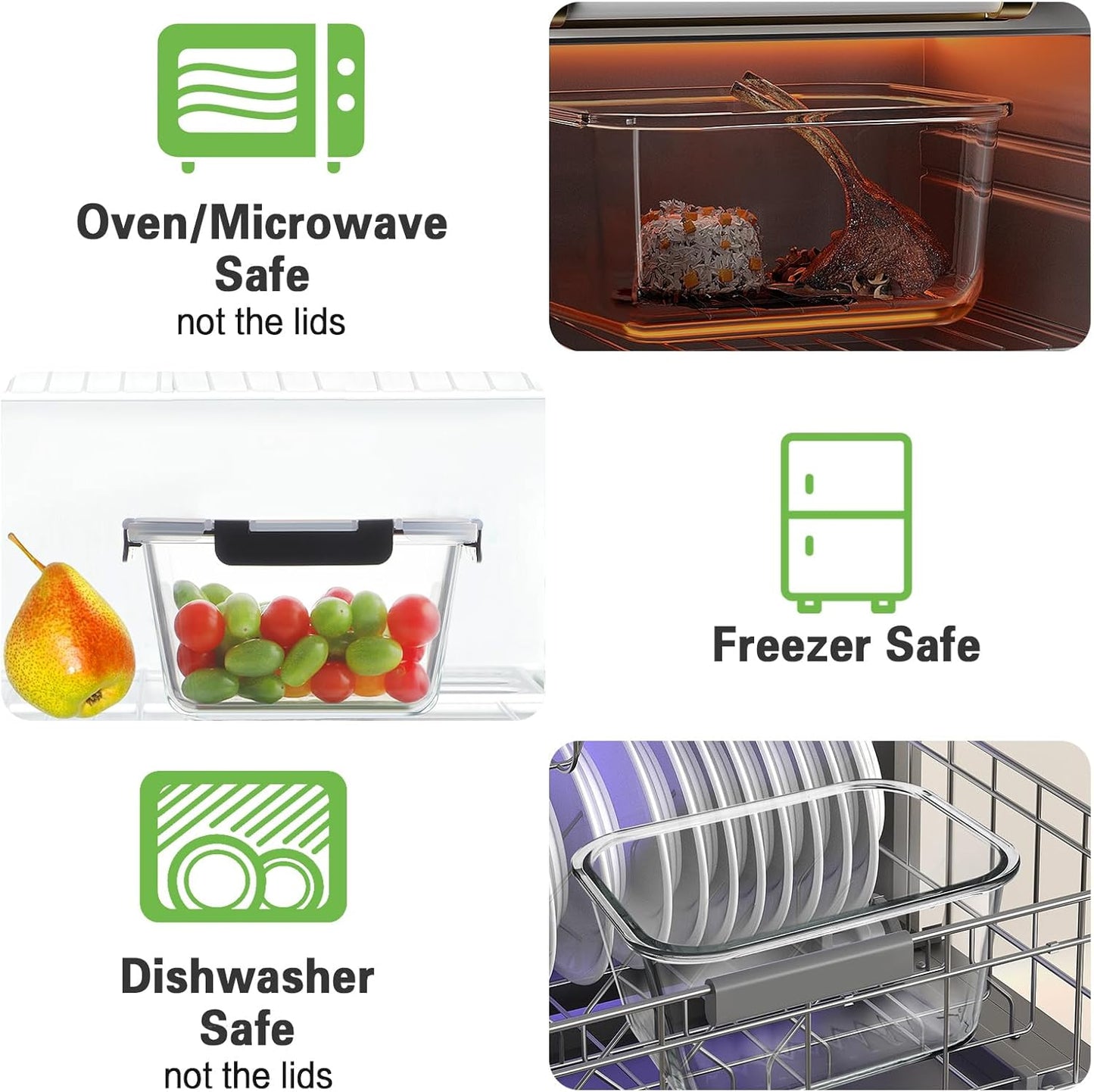 4 Pieces 63Oz/8Cup Large Glass Food Storage Containers with Lids, Meal Prep Containers, Airtight Bento Boxes with Leak Proof Locking (2 Containers + 2 Lids) - Microwave, Oven Safe