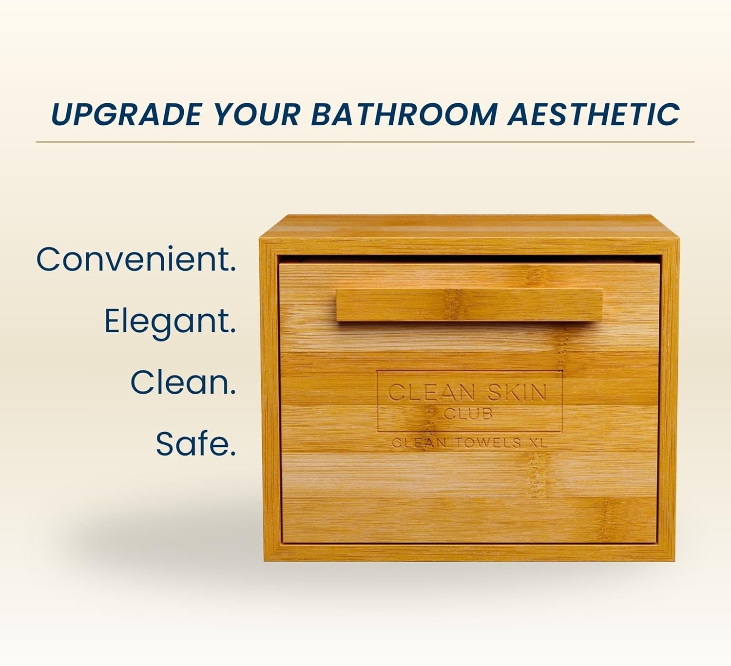 Luxe Bamboo Container with Pullout Drawer Includes Clean Towels® Original XL 50 Count, Disposable Face Towel Holder for Bathroom Counter