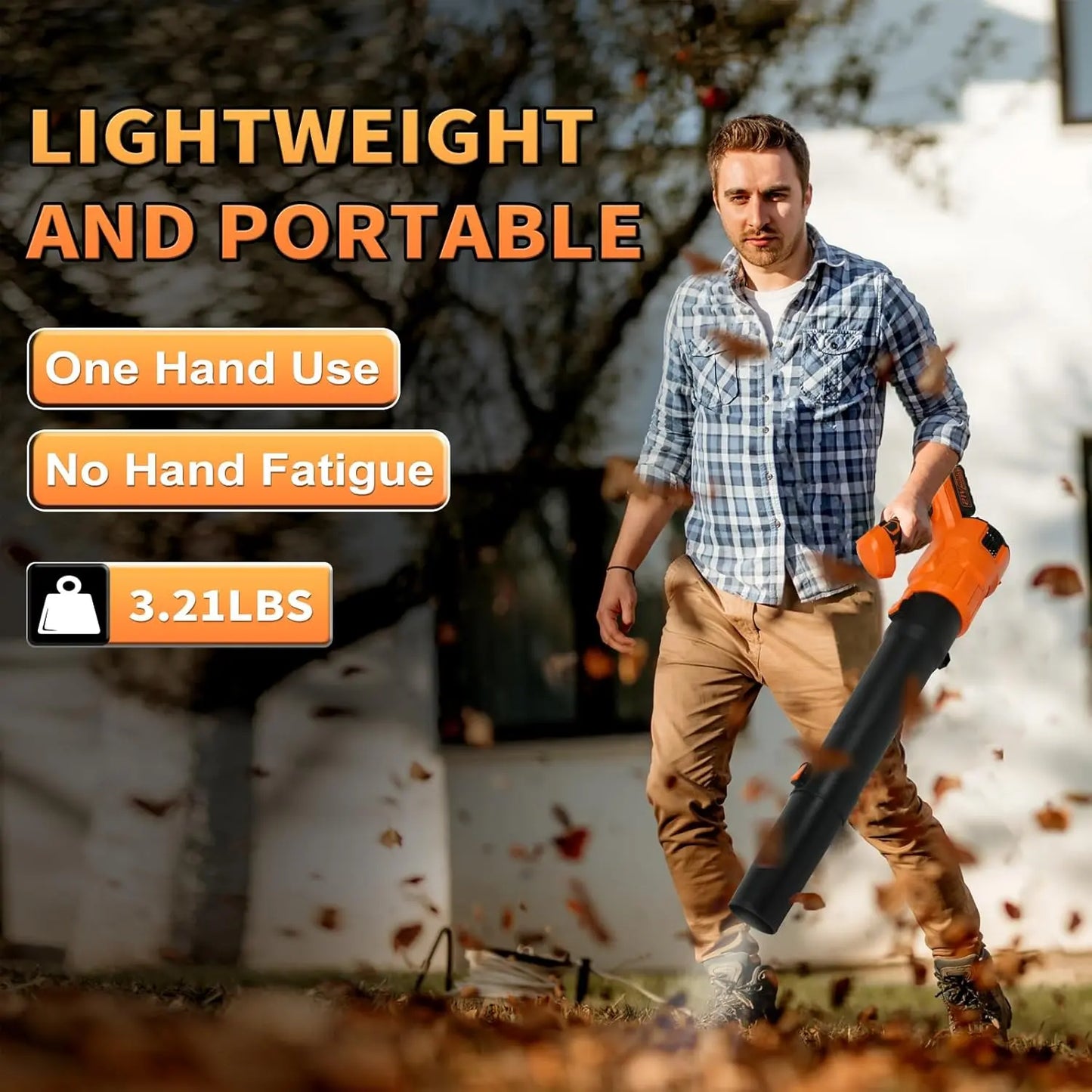 Leaf Blower Cordless with 21V 4.0Ah Battery & Charger, Lightweight Electric Cordless Leaf Blower with 2 Blowing Nozzles, Leaf Blower for Lawn Care Patio Porch Blowing Leaves Snow