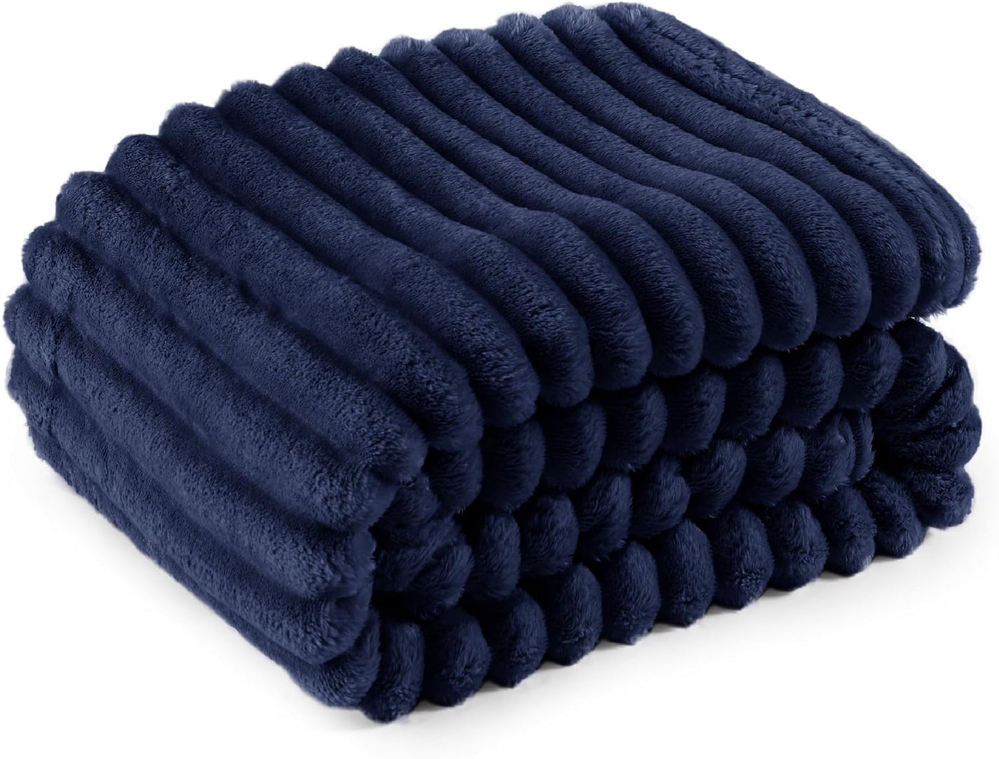 Fleece Throw Blanket for Bed - Fluffy Throw, Navy, 150X200 Cm | Striped Soft Cute and Cosy, Lightweight Warmth, Perfect for Room Decor, Travel, Camping, Gifts for Women and Girls