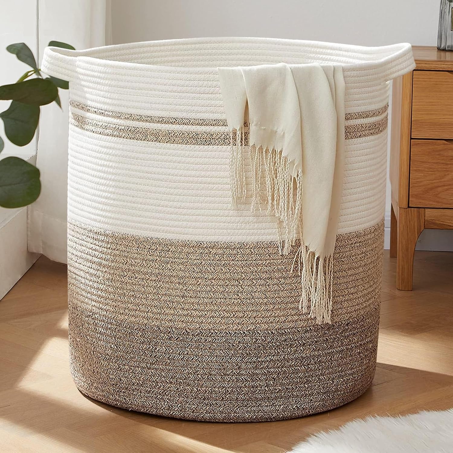 100L Laundry Baskets-Laundry Hamper, Storage Basket with Handles, Decorative Basket for Living Room, Woven Storage Basket for Toys Bin, Pillows, Blankets, Clothes-19X21In-Gradient Yellow