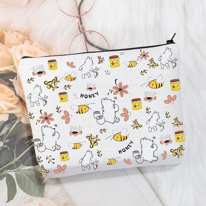 Cartoon Bear Makeup Bag Cosmetic Bag Bear Lover Gifts Bag for Women Friends Honey Bee Gifts Travel Pouch Toiletry Case (Bear Bag)