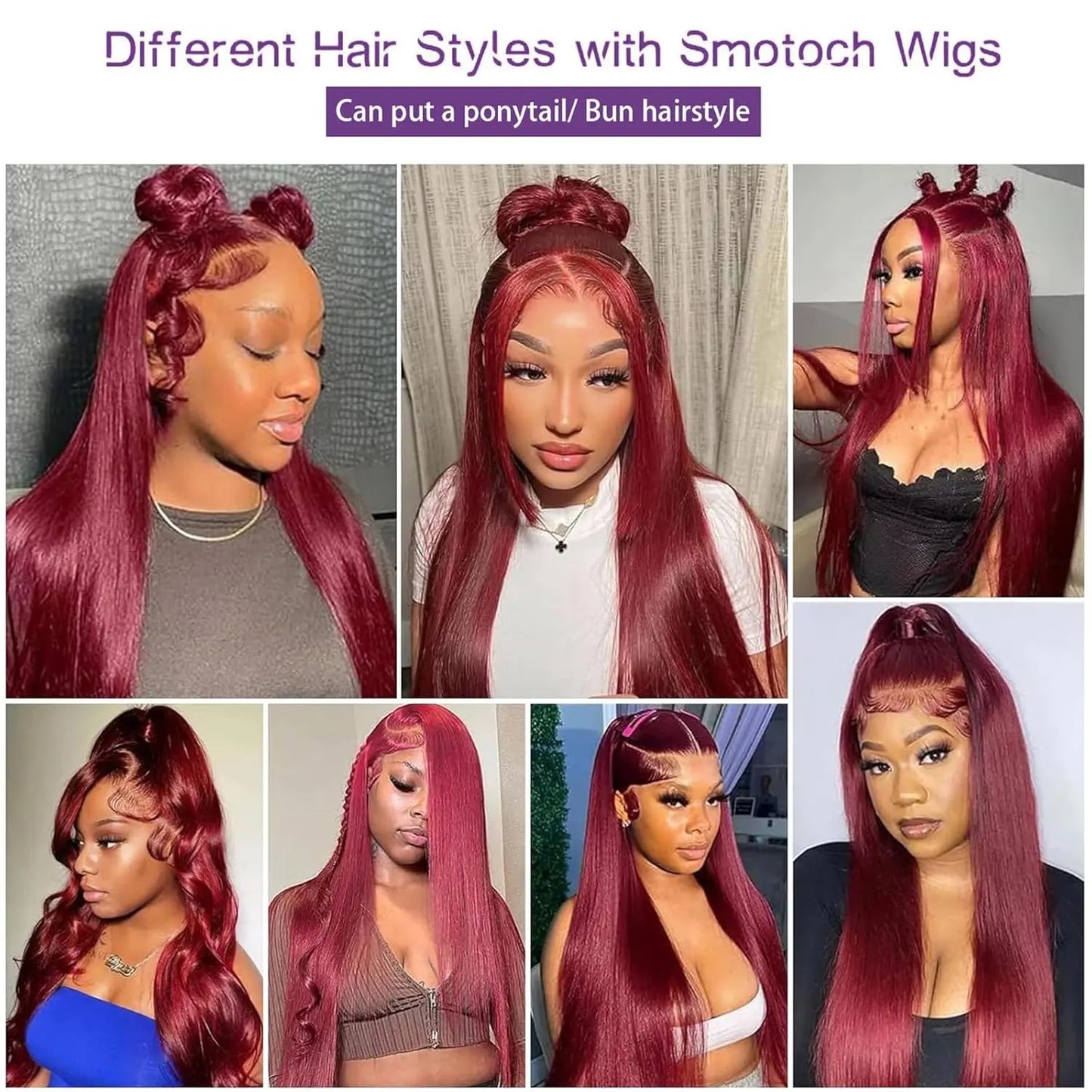 Tuneful 99J Burgundy Straight Lace Front Wigs Human Hair 99J Colored 13X6 HD Transparent Lace Frontal Wigs for Women 180% Density Human Hair Wigs Pre Plucked with Baby Hair