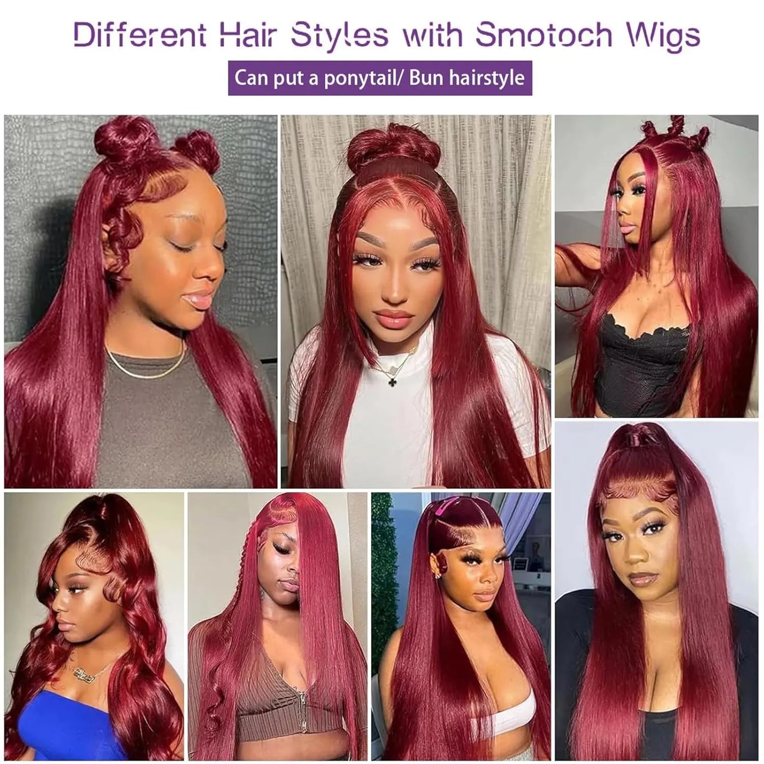Tuneful 99J Burgundy Straight Lace Front Wigs Human Hair 99J Colored 13X6 HD Transparent Lace Frontal Wigs for Women 180% Density Human Hair Wigs Pre Plucked with Baby Hair