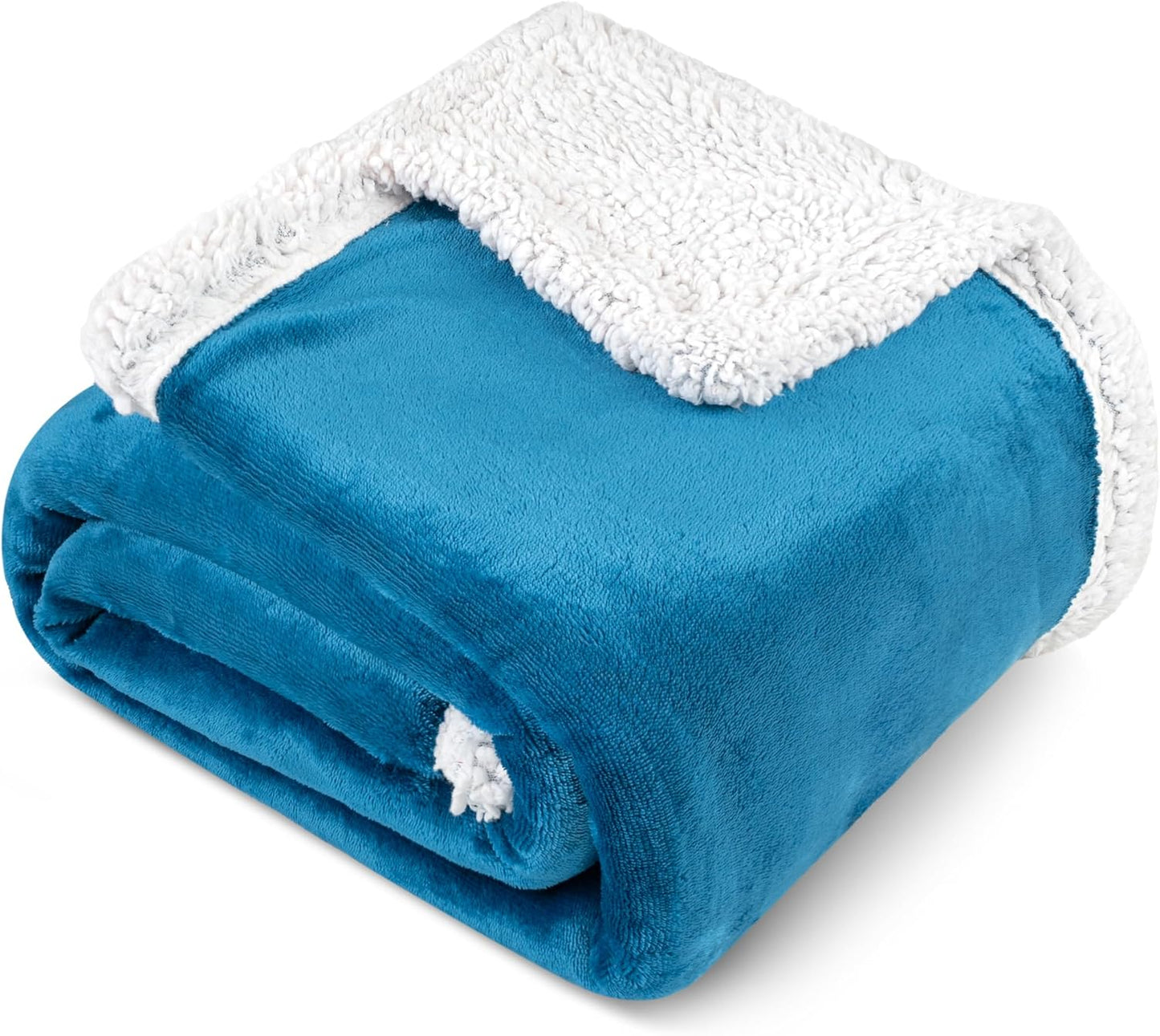 Sherpa Fleece Throw Blanket for Couch, Teal Blue, Plush Soft Fuzzy Sofa Blanket, Cozy Reversible Winter Throw for Women Men, 50X60 Inches