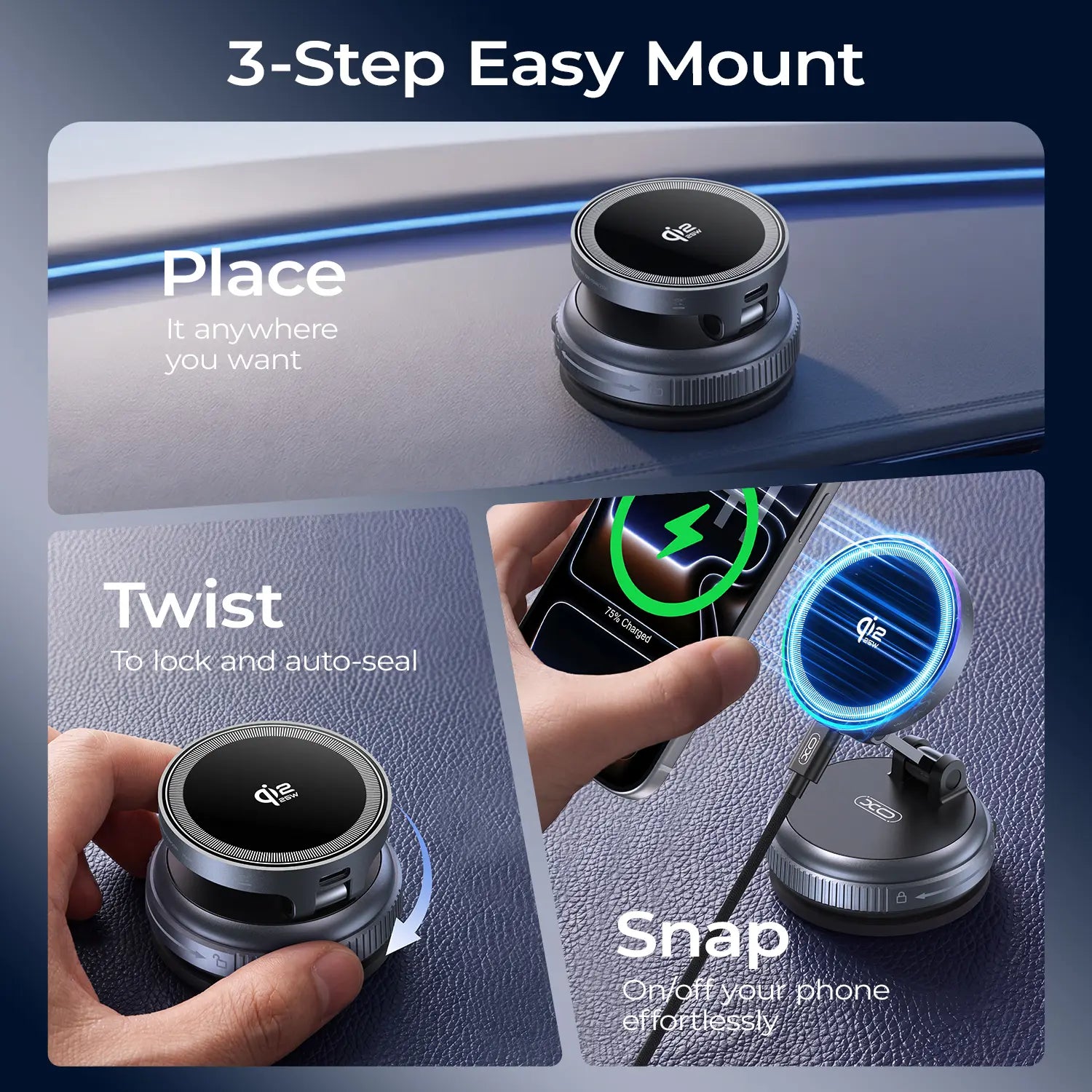 Qi2.2 25W Magsafe Car Mount Charger, Magsafe Car Charger, Suction Wireless Charger,Air Vent/Dashboard Magnetic Wireless Phone Holder Mount for Iphone 17/16/15/14/13/12, Galaxy S25, Pixel 10, Fast Charging
