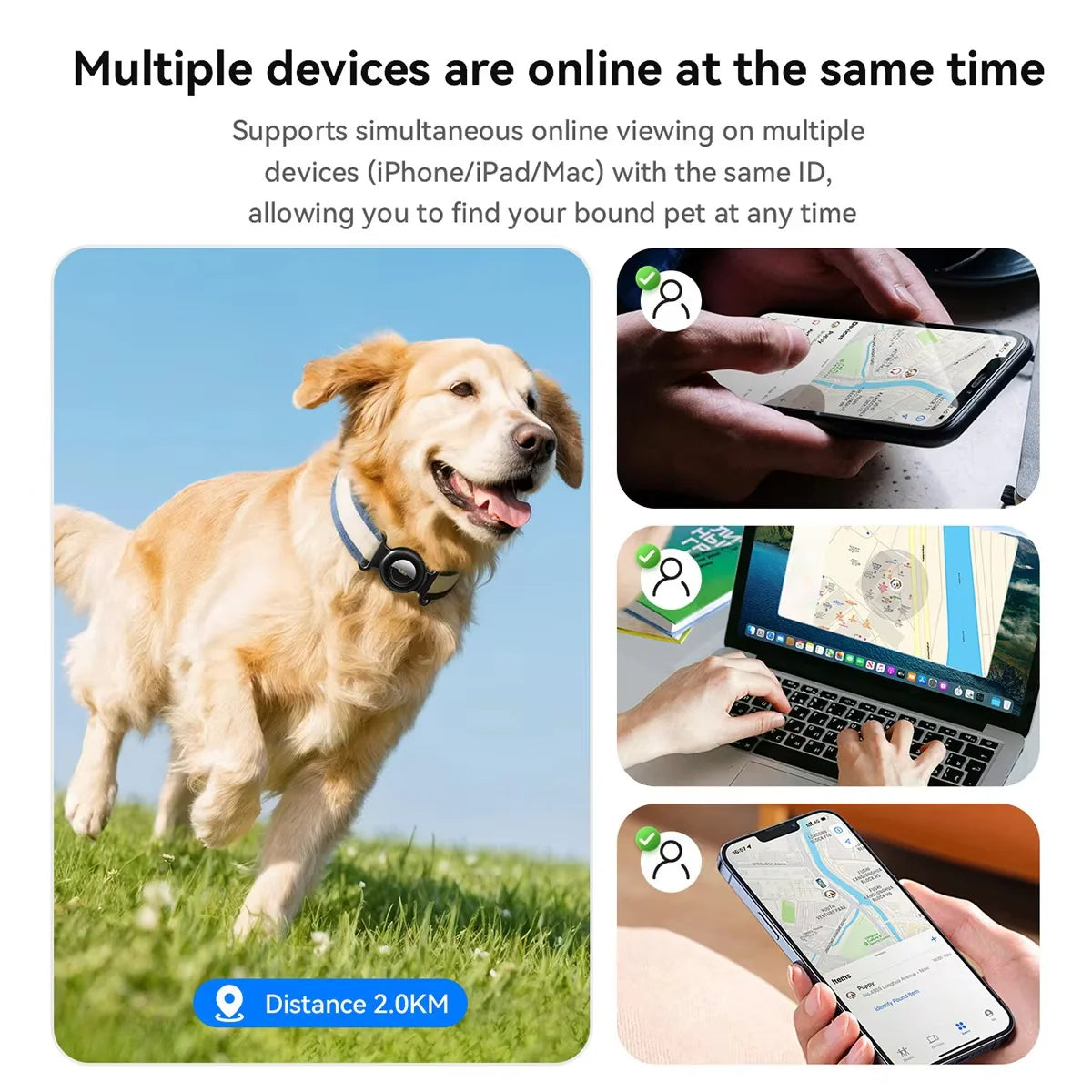GPS Pet Tracker No Monthly Fee – Works with Apple Find My | Dogs & Cats