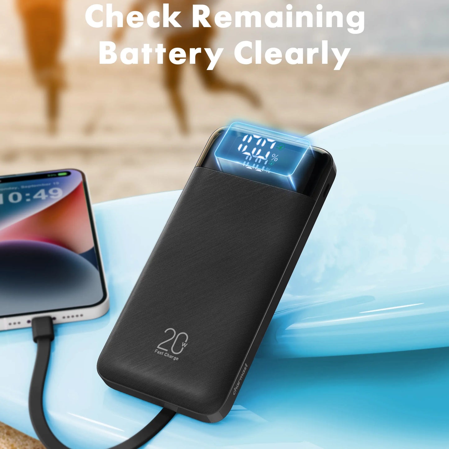 Charmast 20,000Mah Ultra-Slim Power Bank & Portable Charger – 20W Fast Charging with Built-In Cables for Smartphones, Tablets & USB-C Devices – Travel-Friendly Rechargeable Battery Pack, Black Compact Digital Gadget，Travel Essentials #Tiktokshopsummersale