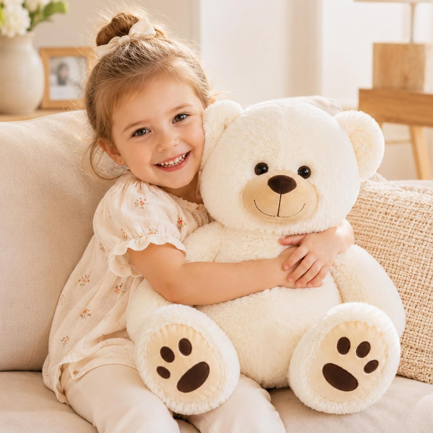 Teddy Bear Stuffed Animals, 20 Inch Soft Plush Toy, Beige | Cute Footprint Plushie for Easter and Birthday Gifts, Soft Huggable Toy for Toddlers Cuddling, Snuggling & Bedtime.
