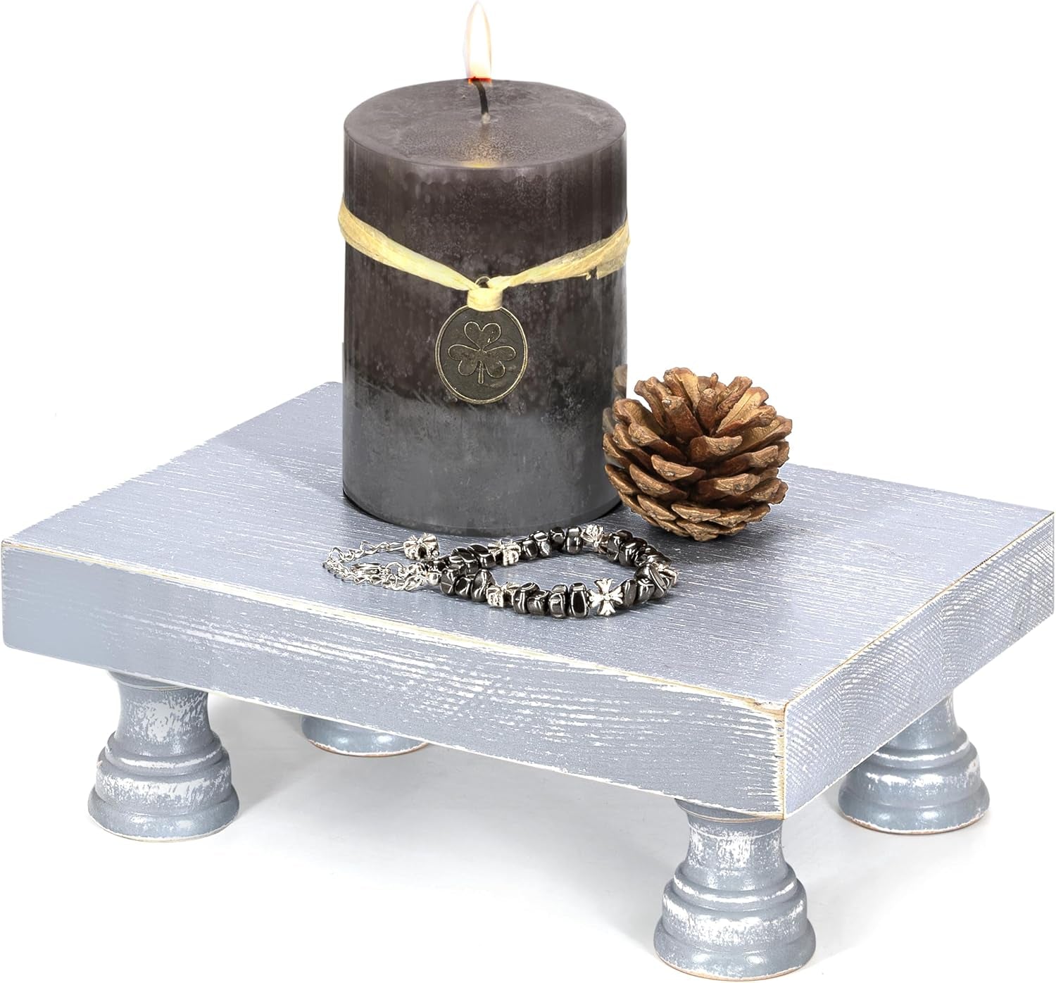 Wood Riser & Display Stand for Rustic Kitchen Counter, Gray | Pine Wood, 8.5" Display Riser, Bathroom Decor, Soap Holder, Coffee Bar Accessory, Plant & Candle Display, Neutral Decor