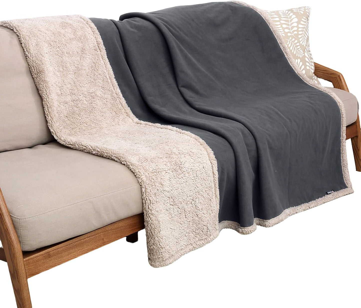 Waterproof Dog Blanket Washable, Sherpa Fleece Pet Blanket for Puppies Cats Dogs, Reversible Waterproof Protector Cover for Dog Sofa Bed, 229×203 Cm, Gray/Tuape