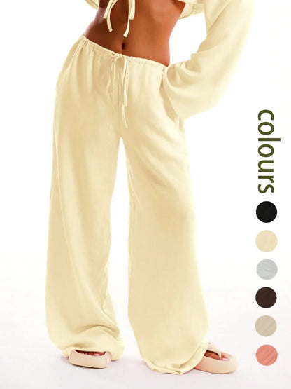 Women'S Solid Basic Pocket Pants, Casual Comfy Wide Leg Woven Trousers for Beach Vacation Holiday, Ladies Bottoms for All Seasons, Baggy Legged Pants, Fit, Womenswear