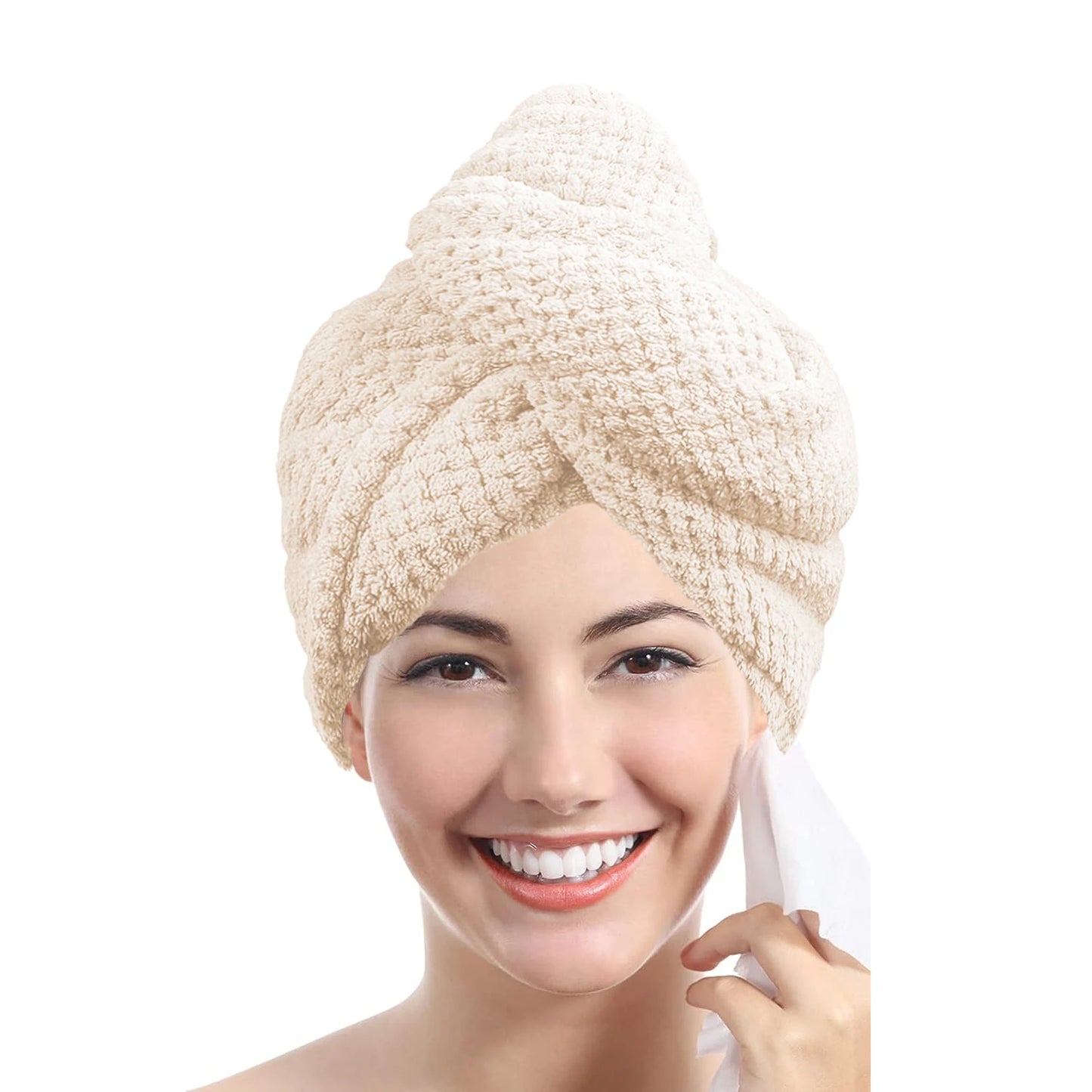 Solid Color Hair Towel Textured Dry Hair Cap 9.8' X 25.5' Absorbent Hair Towel Wrap for Button-Down Women