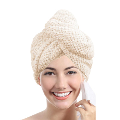 Solid Color Hair Towel Textured Dry Hair Cap 9.8' X 25.5' Absorbent Hair Towel Wrap for Button-Down Women