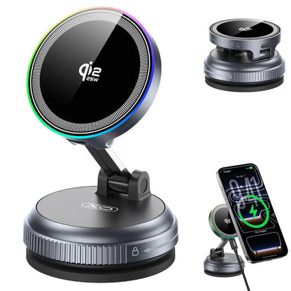 Qi2.2 25W Magsafe Car Mount Charger, Magsafe Car Charger, Suction Wireless Charger,Air Vent/Dashboard Magnetic Wireless Phone Holder Mount for Iphone 17/16/15/14/13/12, Galaxy S25, Pixel 10, Fast Charging