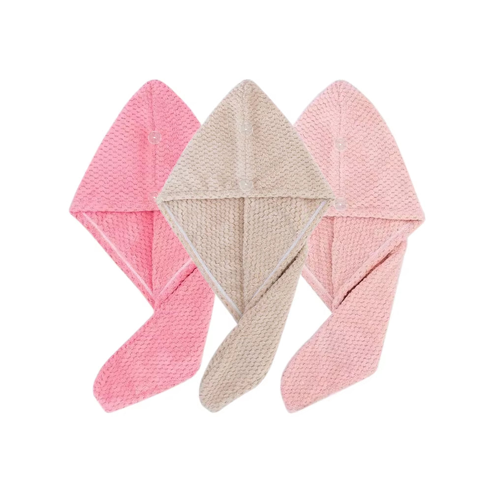 Solid Color Hair Towel Textured Dry Hair Cap 9.8' X 25.5' Absorbent Hair Towel Wrap for Button-Down Women