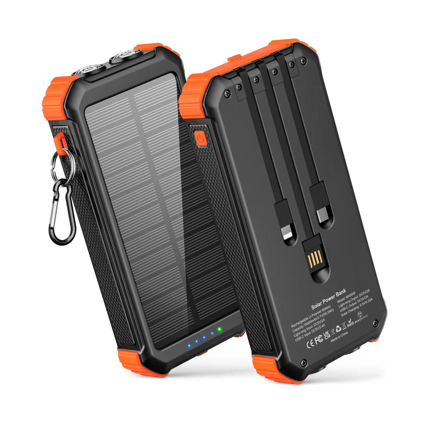 45800Mah Solar Power Bank, Built in 3 Cables Portable Phone Charger with USB C, 5V3.1A QC 3.0 Fast Charging, Compatible with Iphone, Samsung, Google, Apple, and More Smartphone Tiktokshopbacktoschool