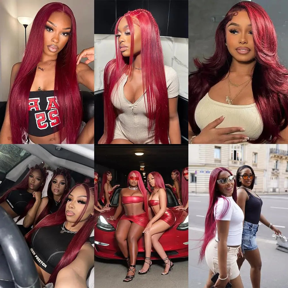 Tuneful 99J Burgundy Straight Lace Front Wigs Human Hair 99J Colored 13X6 HD Transparent Lace Frontal Wigs for Women 180% Density Human Hair Wigs Pre Plucked with Baby Hair