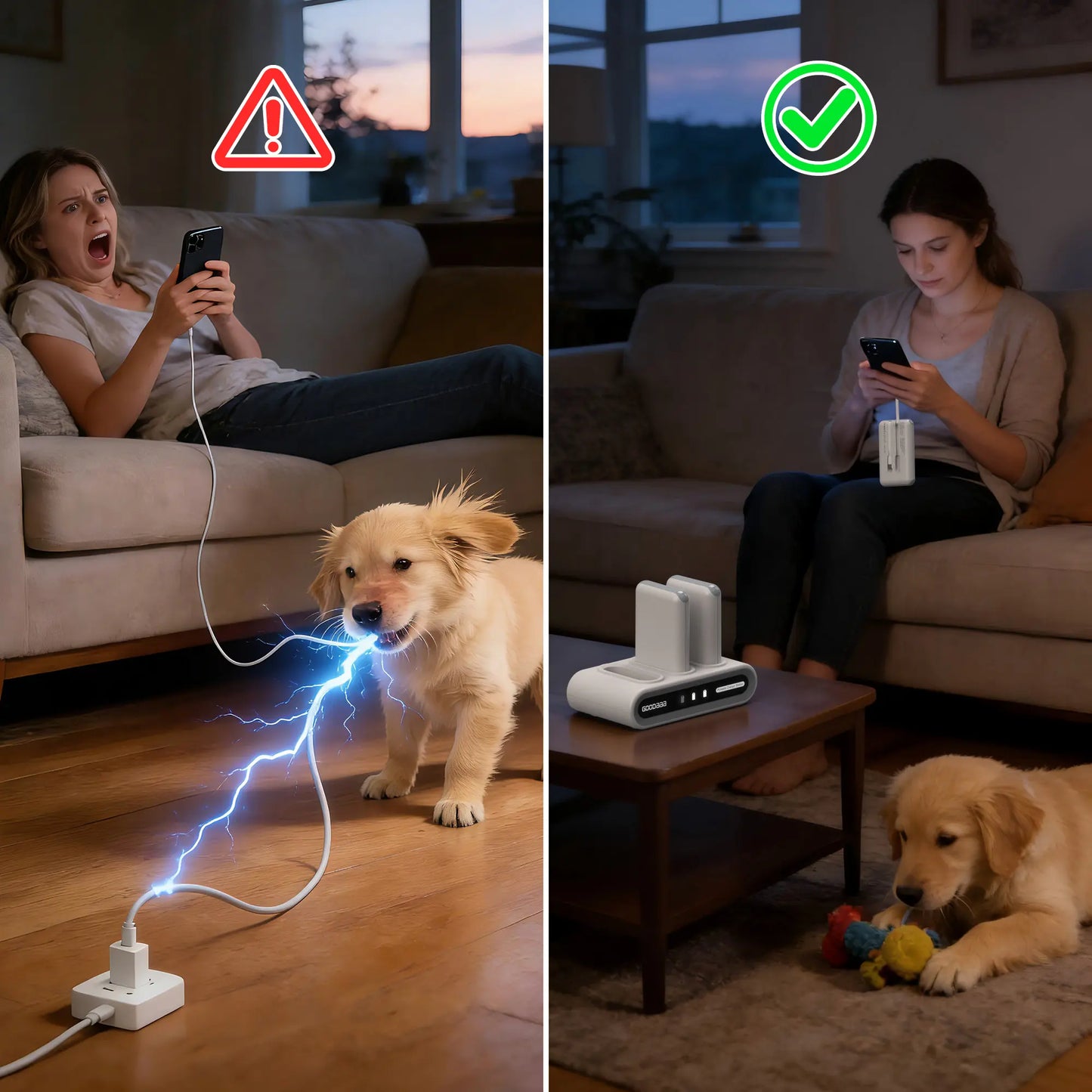 Goodaaa 3-Pack 10000Mah Portable Charger with Charging Dock Station, Built-In Cables, Family Power Hub for Home, Office, Travel, Parties, Dorms & Perfect Gift Tiktokshopbacktoschool