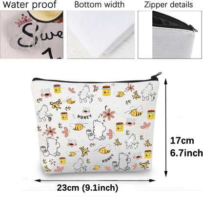 Cartoon Bear Makeup Bag Cosmetic Bag Bear Lover Gifts Bag for Women Friends Honey Bee Gifts Travel Pouch Toiletry Case (Bear Bag)