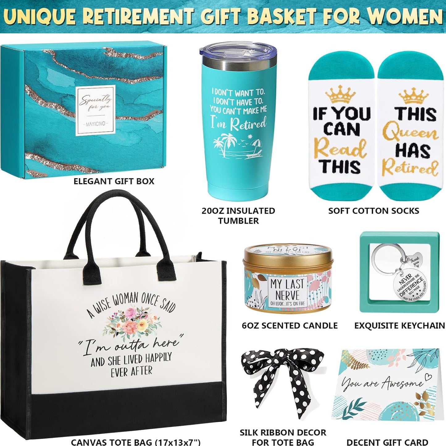 Retirement Gifts for Women 2026, Best Cool Retirement Gifts for Coworker Teacher Nurses Boss Friends Mom Grandma Retirees, Coworker Farewell Leaving Going Away Gift with 20Oz Tumbler Canvas Tote Bag | Cool Retirement Gifts Basket for Retiree Nurse Boss Friend Mom Grandma, Coworker Farewell Leaving Going Away Gift W/ Tote Bag