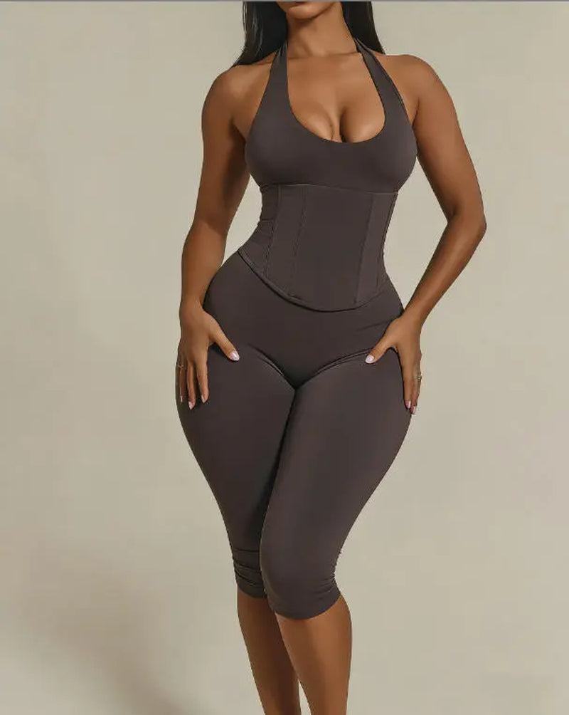 Women’S Seamless Polka Dot Shapewear Halter Bodysuit 2-Piece Set, Tummy Control & Butt Lift Waist Trainer
