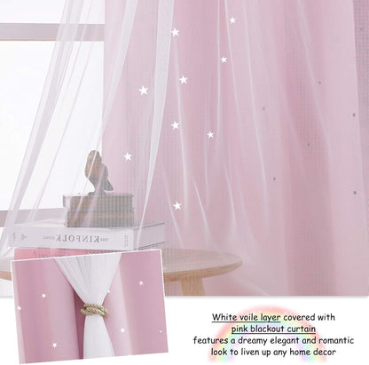Blackout Pink Curtains - Stars Cut Out for Kids Nursery, Girls Room, Thermal Drapery with Eyelet, 2 Panels, W46 X L72 Inch (117X183 Cm), Pink