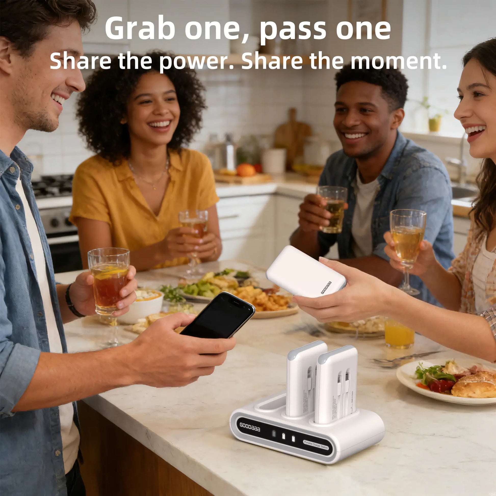 Goodaaa 3-Pack 10000Mah Portable Charger with Charging Dock Station, Built-In Cables, Family Power Hub for Home, Office, Travel, Parties, Dorms & Perfect Gift Tiktokshopbacktoschool
