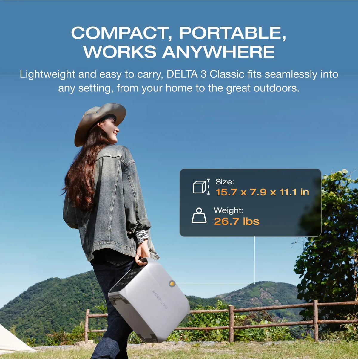 ECOFLOW DELTA 3 Classic Portable Power Station with 160 or 220W Solar Panel, Solar Charging, Lifepo4 Battery, 1800W AC/100W USB-C Output