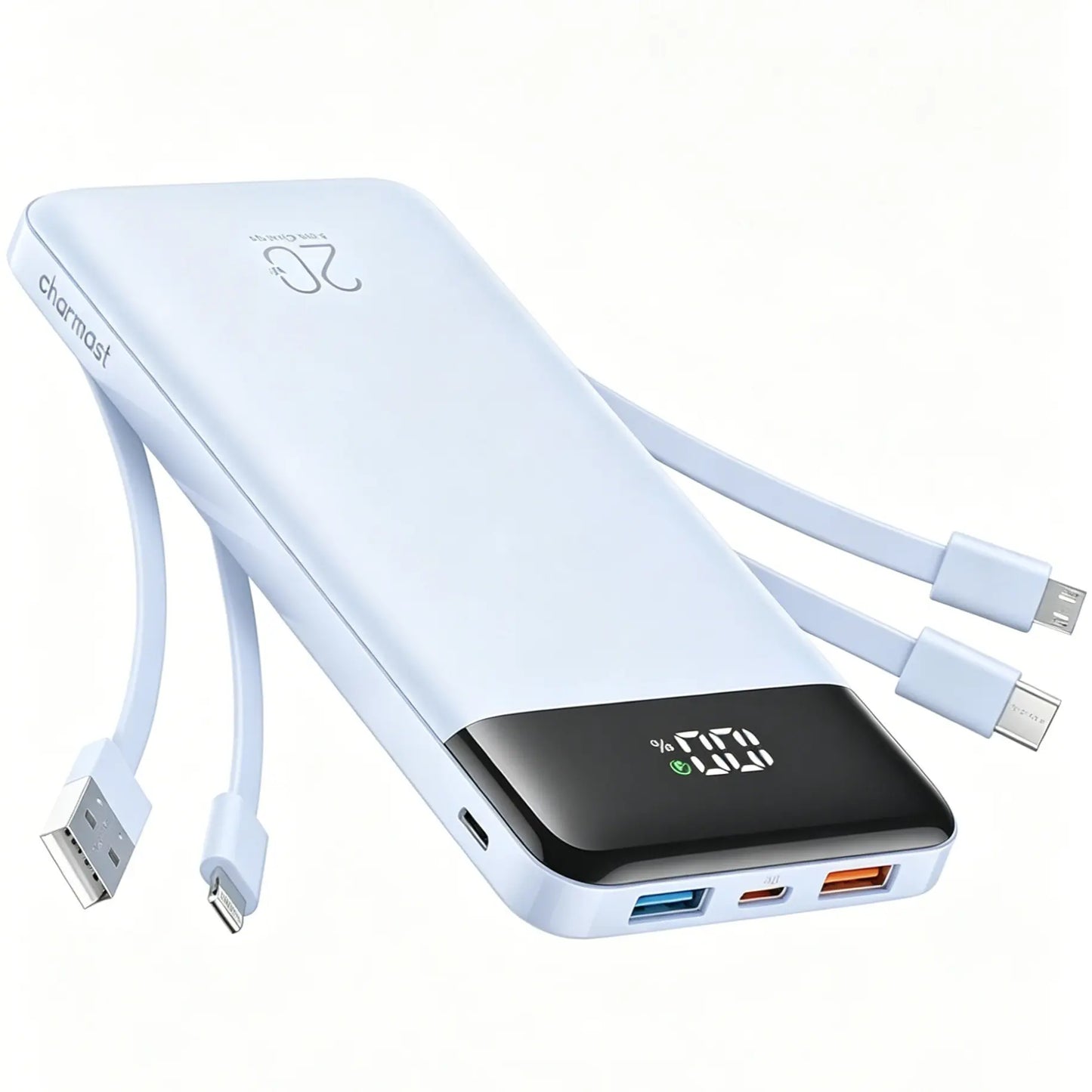 Charmast 20,000Mah Ultra-Slim Power Bank & Portable Charger – 20W Fast Charging with Built-In Cables for Smartphones, Tablets & USB-C Devices – Travel-Friendly Rechargeable Battery Pack, Black Compact Digital Gadget，Travel Essentials #Tiktokshopsummersale