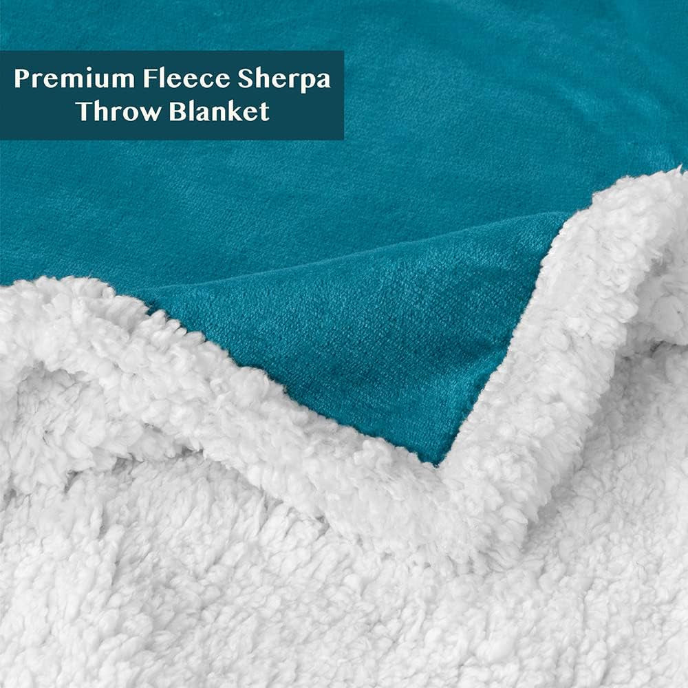Sherpa Fleece Throw Blanket for Couch, Teal Blue, Plush Soft Fuzzy Sofa Blanket, Cozy Reversible Winter Throw for Women Men, 50X60 Inches