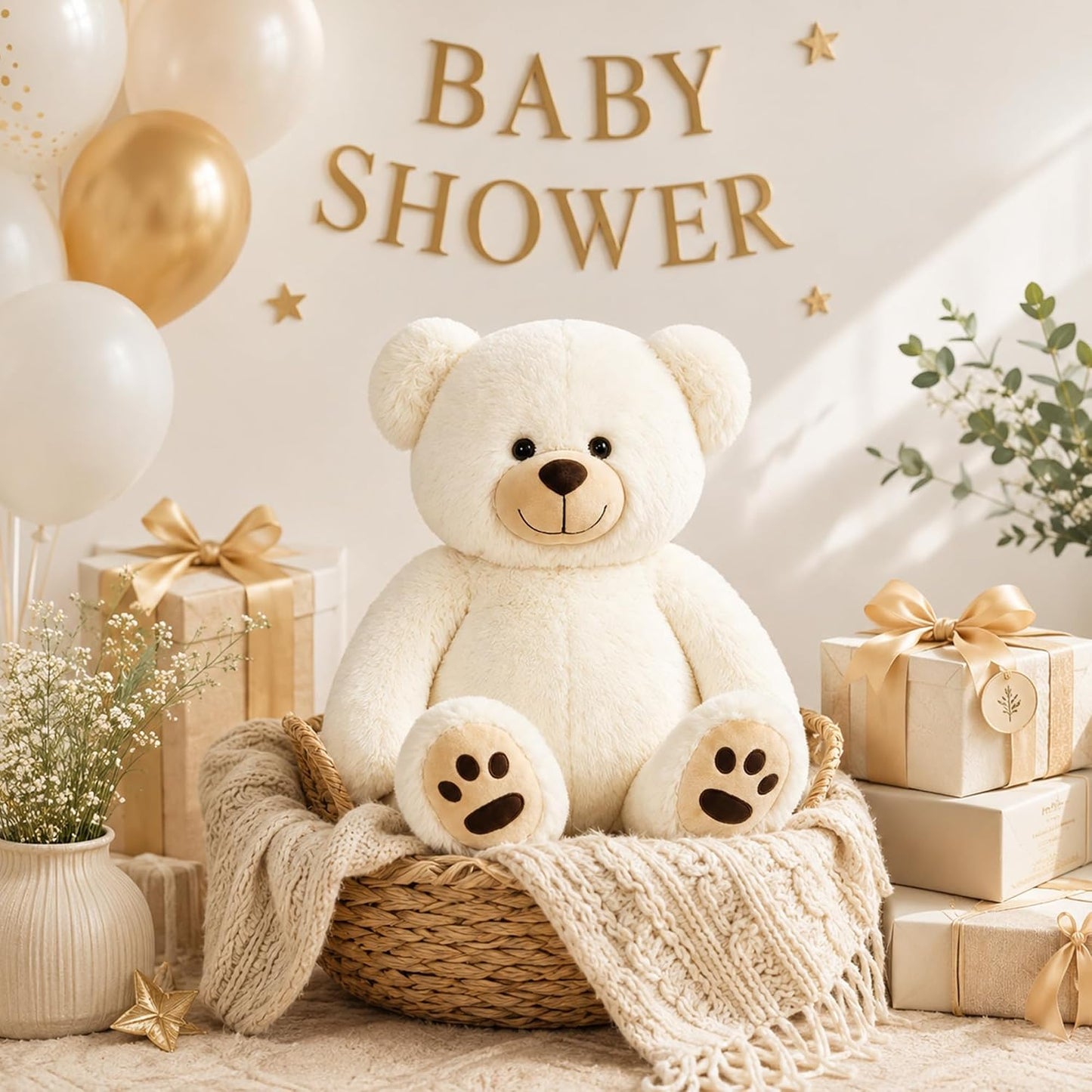 Teddy Bear Stuffed Animals, 20 Inch Soft Plush Toy, Beige | Cute Footprint Plushie for Easter and Birthday Gifts, Soft Huggable Toy for Toddlers Cuddling, Snuggling & Bedtime.
