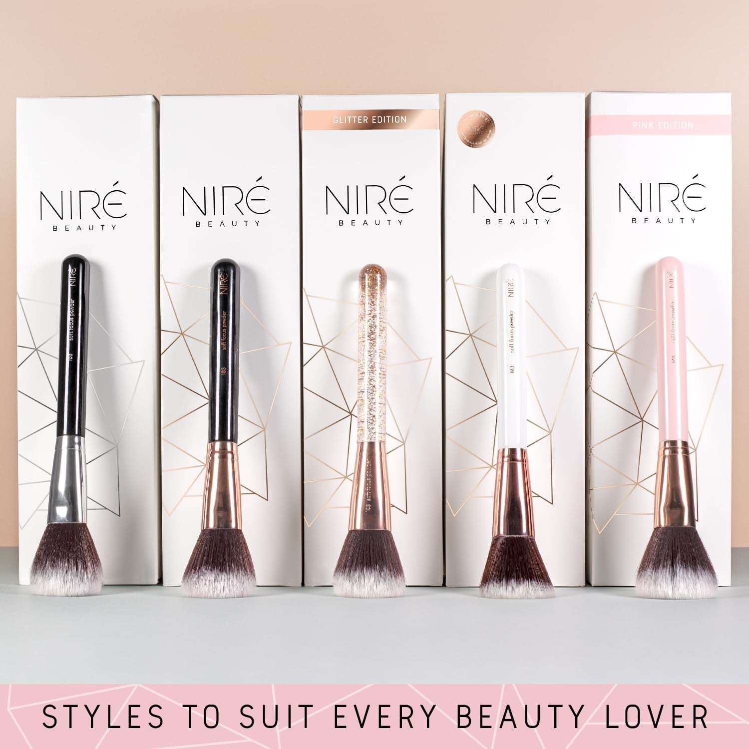 Beauty Makeup Brush Set with Case, Vegan, 15Pc, Pink Rose Gold | Kabuki, Blusher, Foundation, Powder, Contour, Eyeshadow, Brow Heads, Blending Sponge, Brush Cleaner, Gift Box
