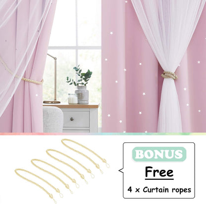 Blackout Pink Curtains - Stars Cut Out for Kids Nursery, Girls Room, Thermal Drapery with Eyelet, 2 Panels, W46 X L72 Inch (117X183 Cm), Pink