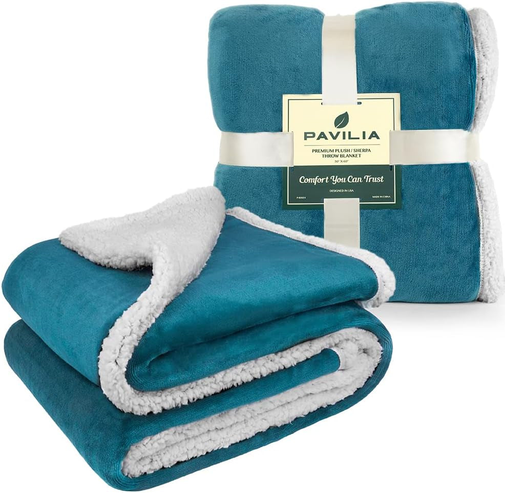 Sherpa Fleece Throw Blanket for Couch, Teal Blue, Plush Soft Fuzzy Sofa Blanket, Cozy Reversible Winter Throw for Women Men, 50X60 Inches