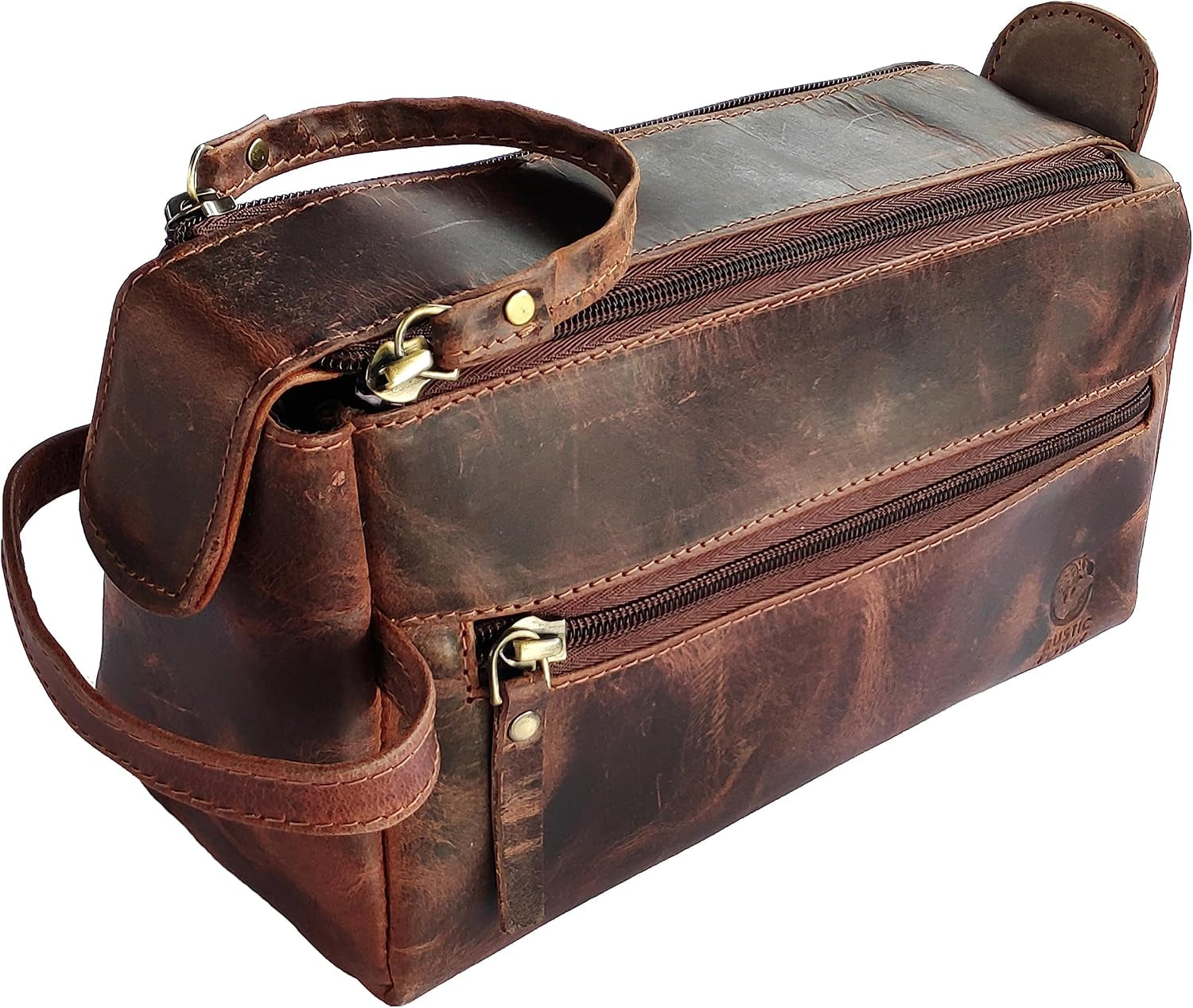 Leather Wash Bag for Men - Travel Toiletry Bag - Shaving Dopp Kit Toiletries Organizer - Leather Makeup Bag for Women | Main Compartment, Interior & Exterior Zip Pockets, YKK Zippers, Waterproof Lining; TSA Carry-On; Gifts for Him, Brown
