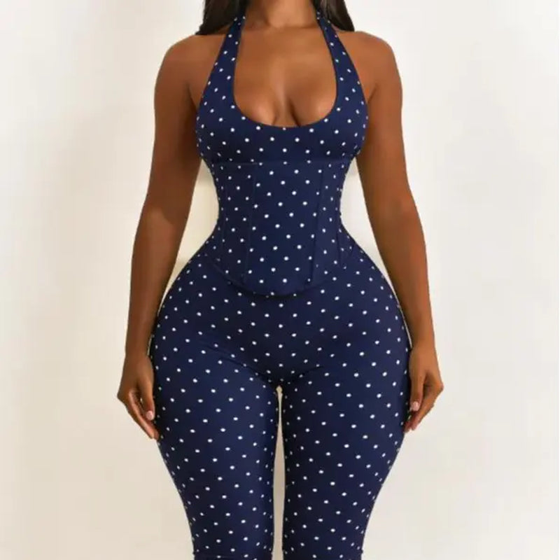 Women’S Seamless Polka Dot Shapewear Halter Bodysuit 2-Piece Set, Tummy Control & Butt Lift Waist Trainer