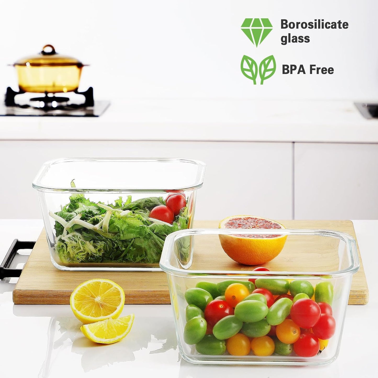 4 Pieces 63Oz/8Cup Large Glass Food Storage Containers with Lids, Meal Prep Containers, Airtight Bento Boxes with Leak Proof Locking (2 Containers + 2 Lids) - Microwave, Oven Safe