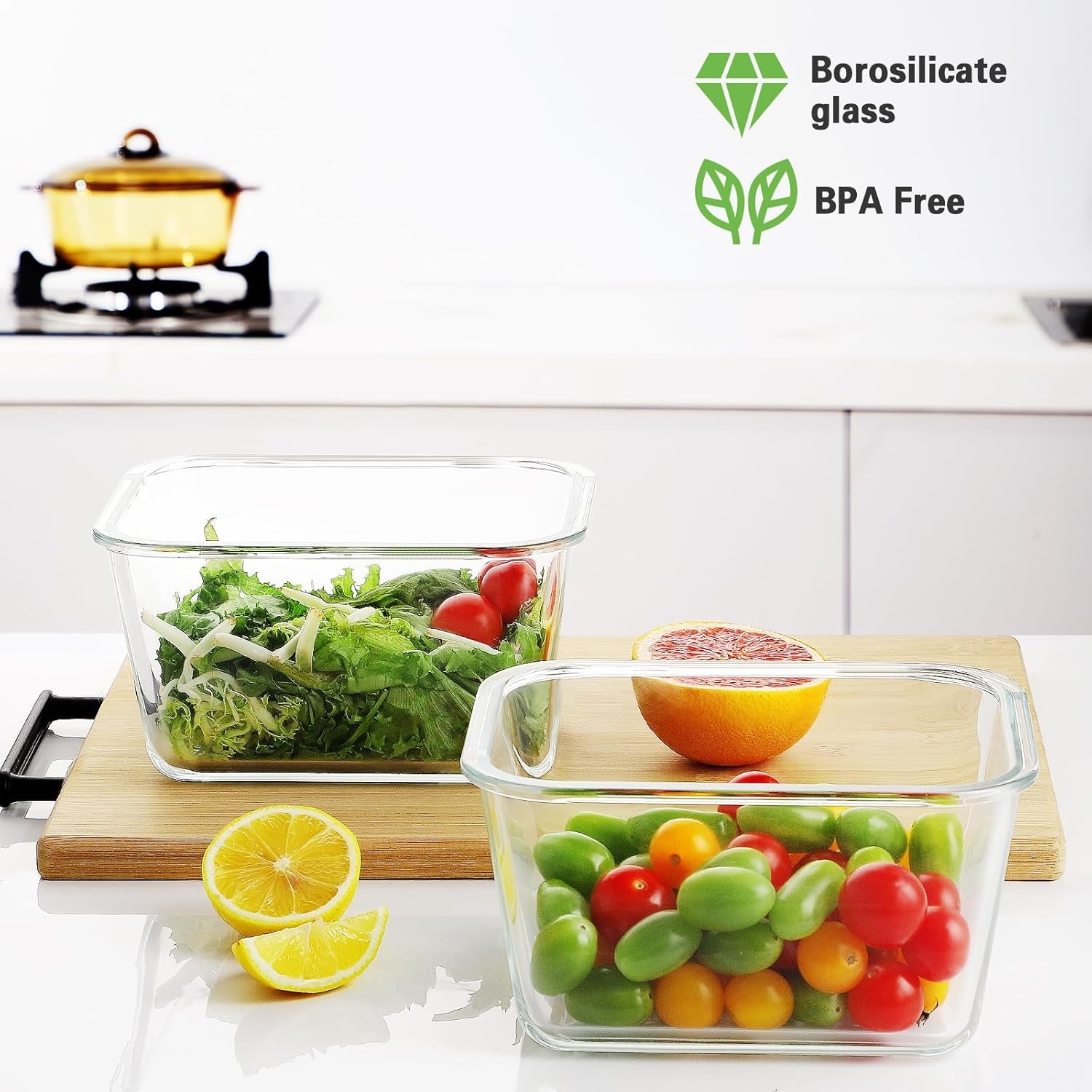 4 Pieces 63Oz/8Cup Large Glass Food Storage Containers with Lids, Meal Prep Containers, Airtight Bento Boxes with Leak Proof Locking (2 Containers + 2 Lids) - Microwave, Oven Safe