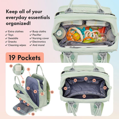 Baby Changing Bags Backpack, Large Baby Bag, 19 Pockets, Outdoors