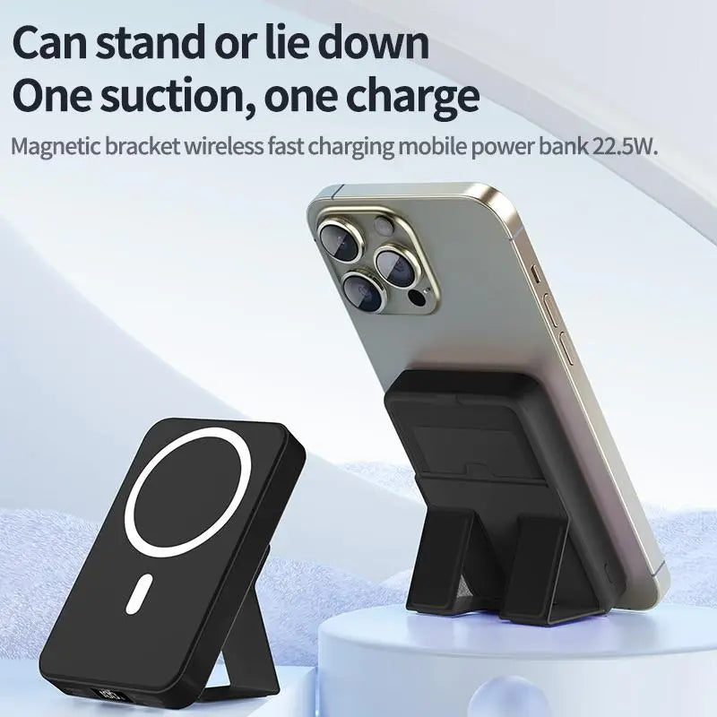 10000Mah Magnetic Wireless Power Bank with Foldable Stand, LED Battery Display, Multi-Device Charging Support, Portable Charger for Iphone 17/16/15/14/13/12 Series Tiktokshopbacktoschool