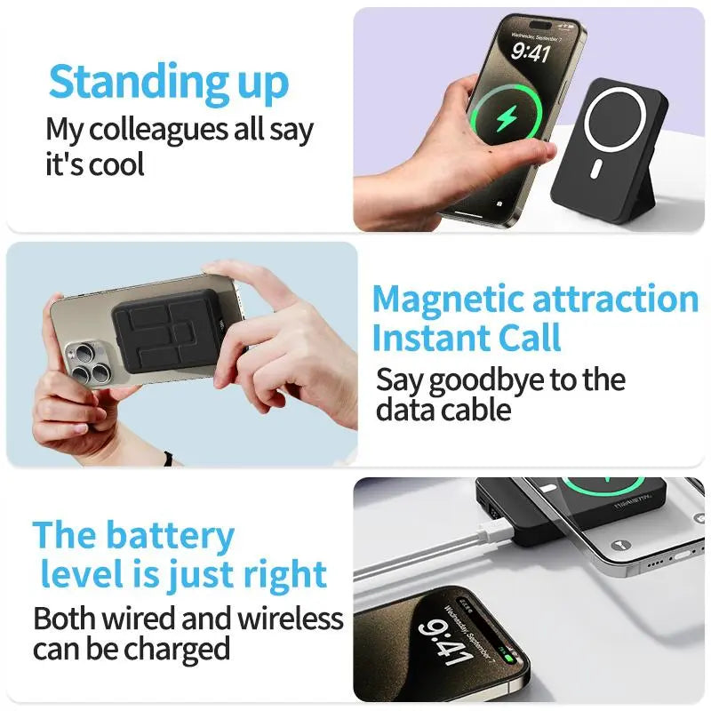 10000Mah Magnetic Wireless Power Bank with Foldable Stand, LED Battery Display, Multi-Device Charging Support, Portable Charger for Iphone 17/16/15/14/13/12 Series Tiktokshopbacktoschool
